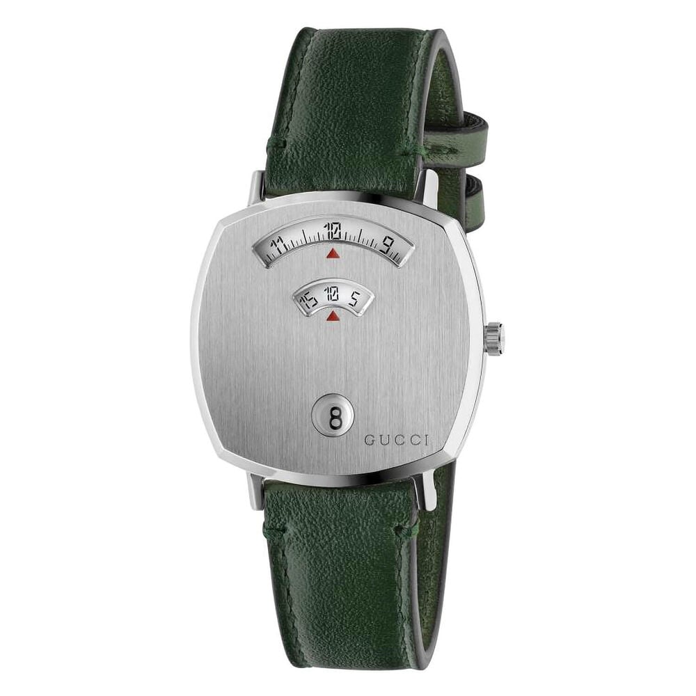 Gucci Grip GG 35mm Stainless Steel Green Leather Strap Watch
