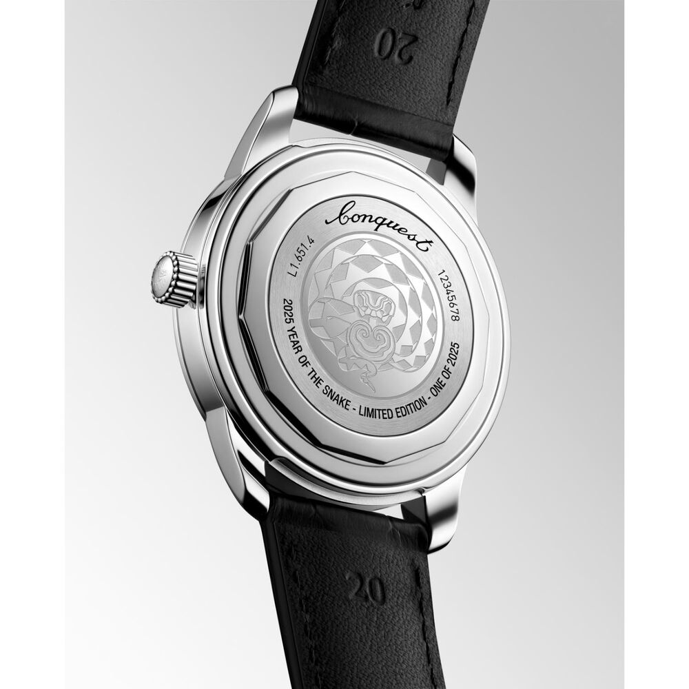 Longines Conquest Heritage Year Of The Snake 2025 40mm Red Dial Black Leather Strap Watch image number 4