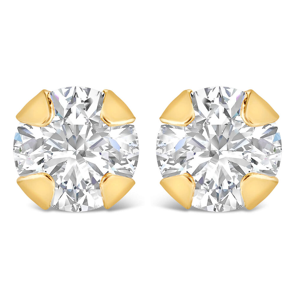 9ct Yellow Gold 4MM Four Claw Cubic Zirconia Stud Earrings image number 0