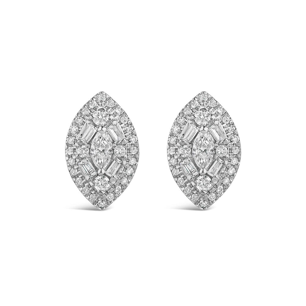 9ct Yellow Gold Marquis Shape Cluster 0.40ct Baguette Diamond Stud Earrings image number 0