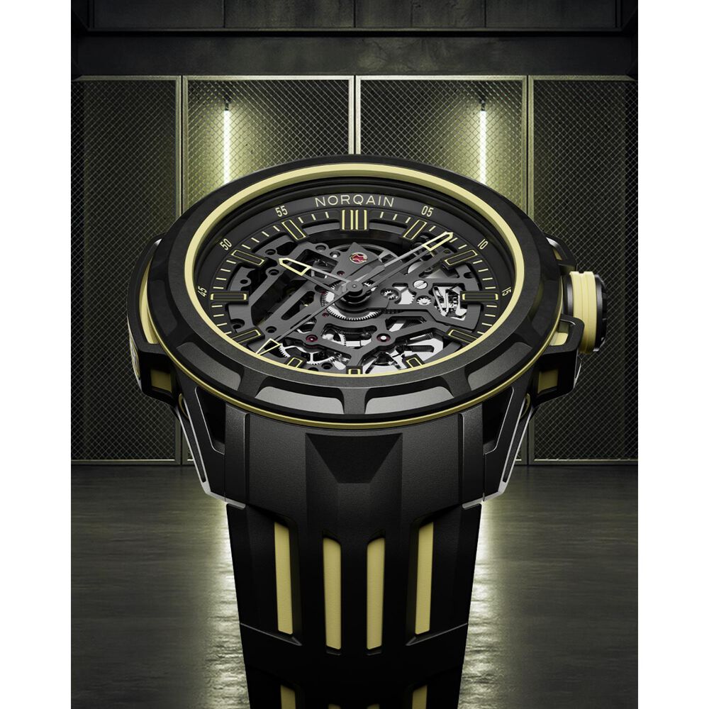NORQAIN Wild ONE Skeleton X-Lite 41mm Dial Black & Yellow Rubber Strap Watch