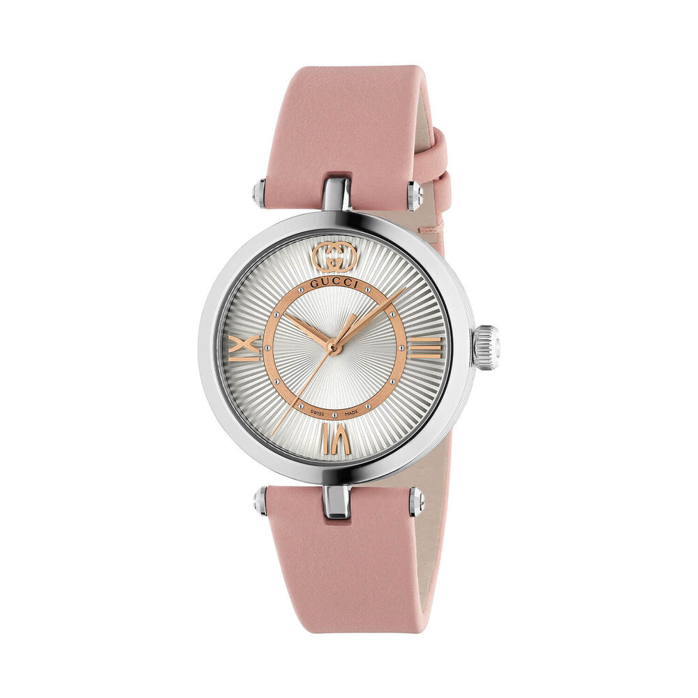 Gucci Model 2000 30mm Silver Dial Pink Leather Strap Watch