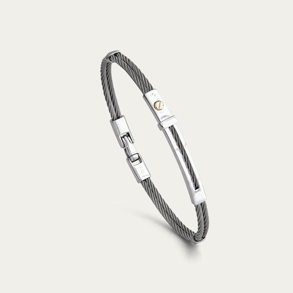 Stainless Steel Wire & Bar 14ct Gold Accent Bracelet
