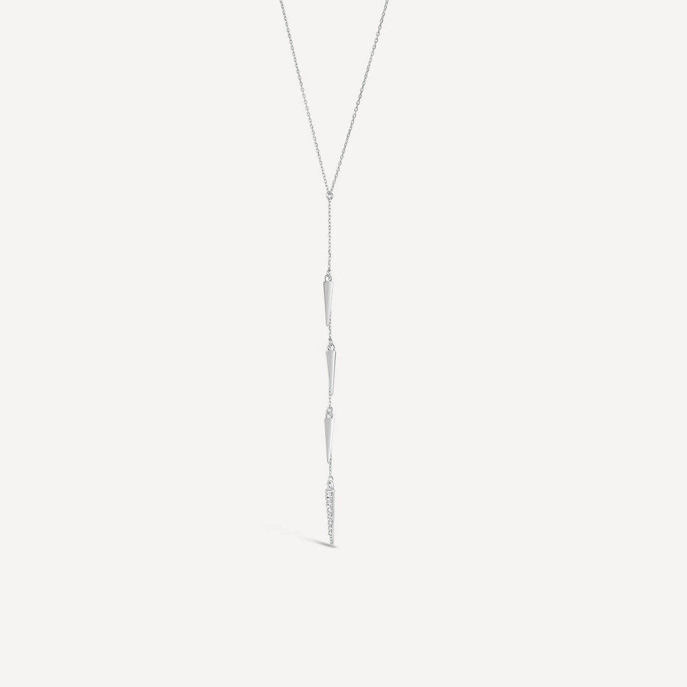 9ct White Gold Cubic Zirconia Set & Polished Drop Necklet image number 1