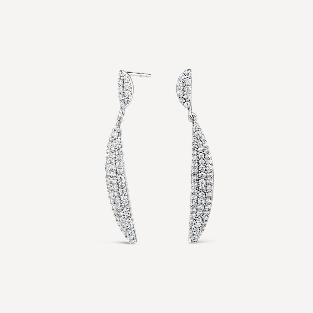 9ct White Gold Cubic Zirconia Pave Set Half Moon Drop Earrings image number 1