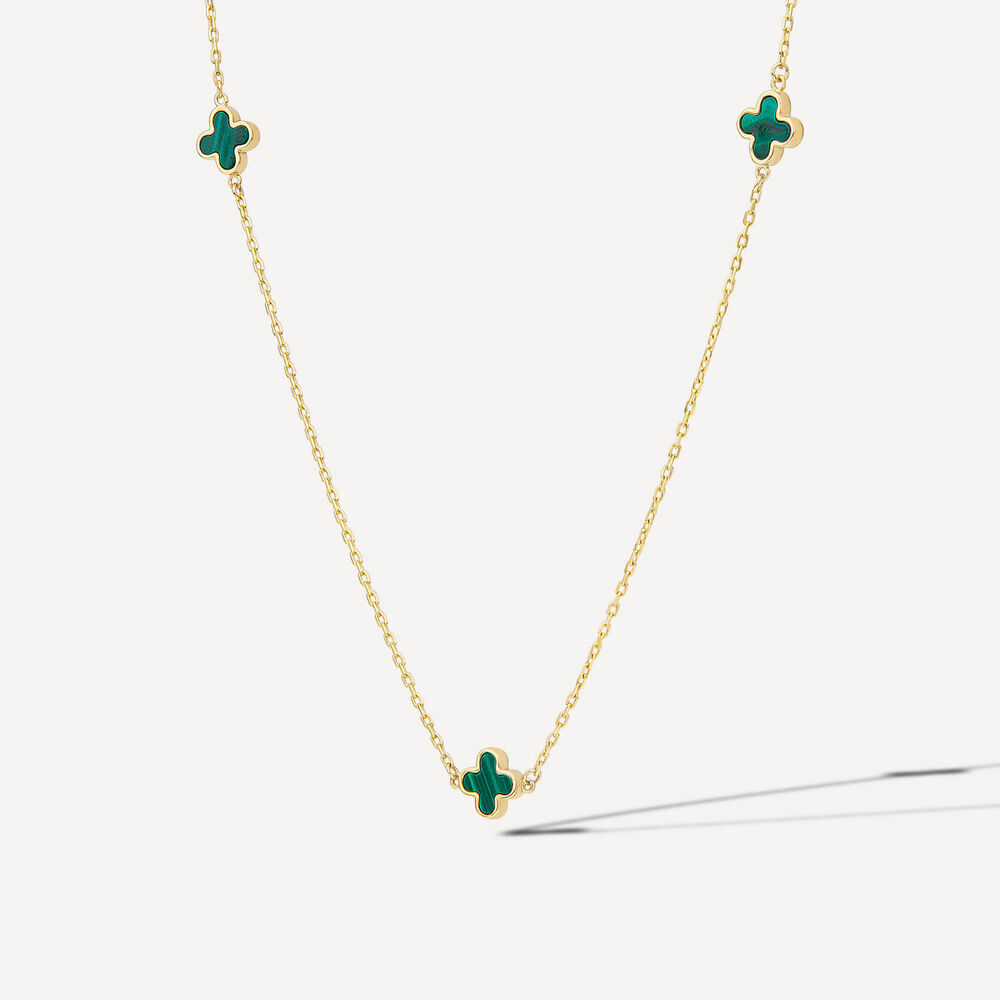 9ct Yellow Gold Malachite Petal Necklet image number 1
