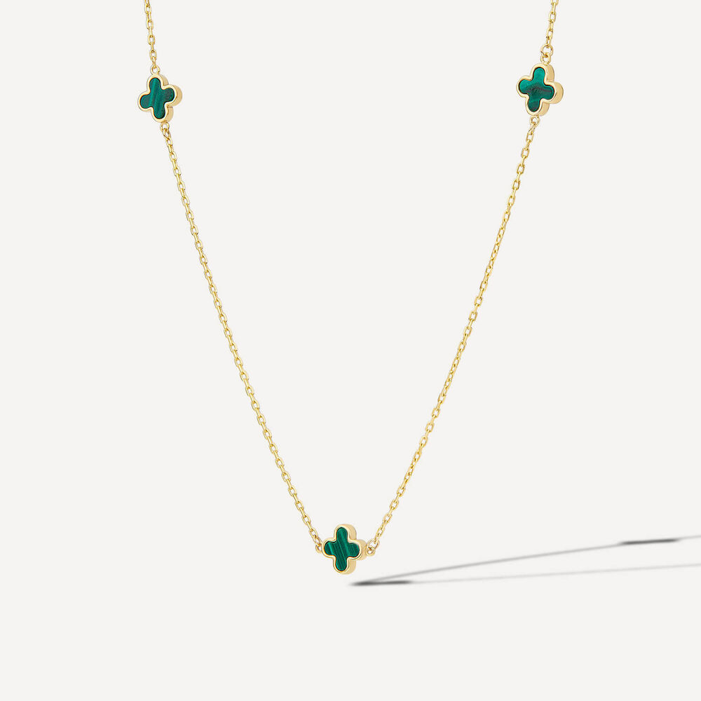 9ct Yellow Gold Malachite Petal Necklet