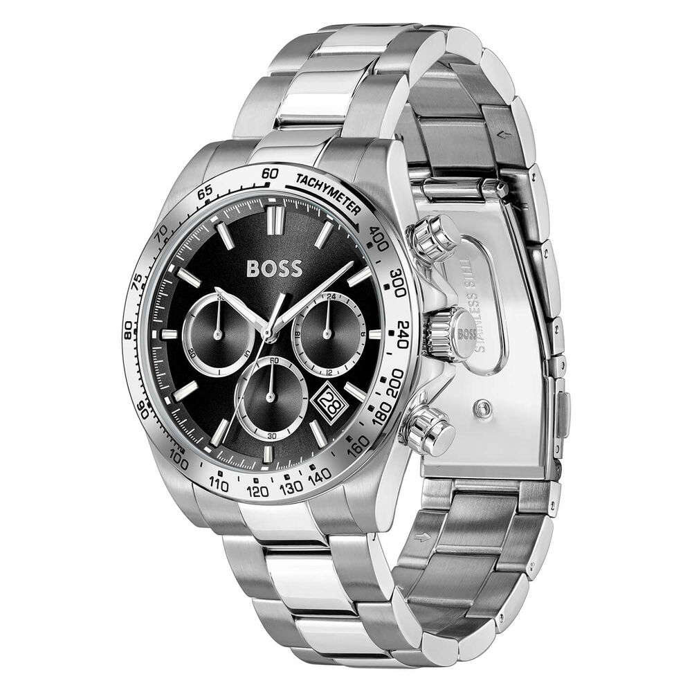 BOSS Hero 2.0 Chronograph 43mm Black Dial Stainless Steel Bracelet Watch image number 2