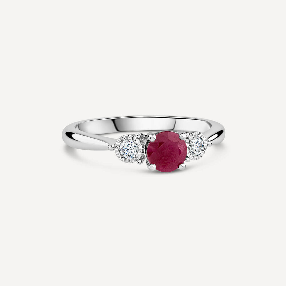 9ct White Gold Oval Ruby & Diamond Sides Ring image number 2