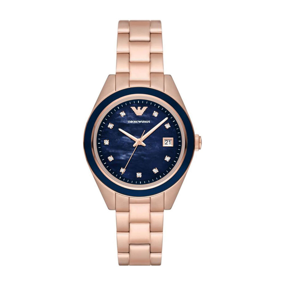 Armani 36mm Blue Dial Rose-Gold Tone Case Ladies' Watch image number 0