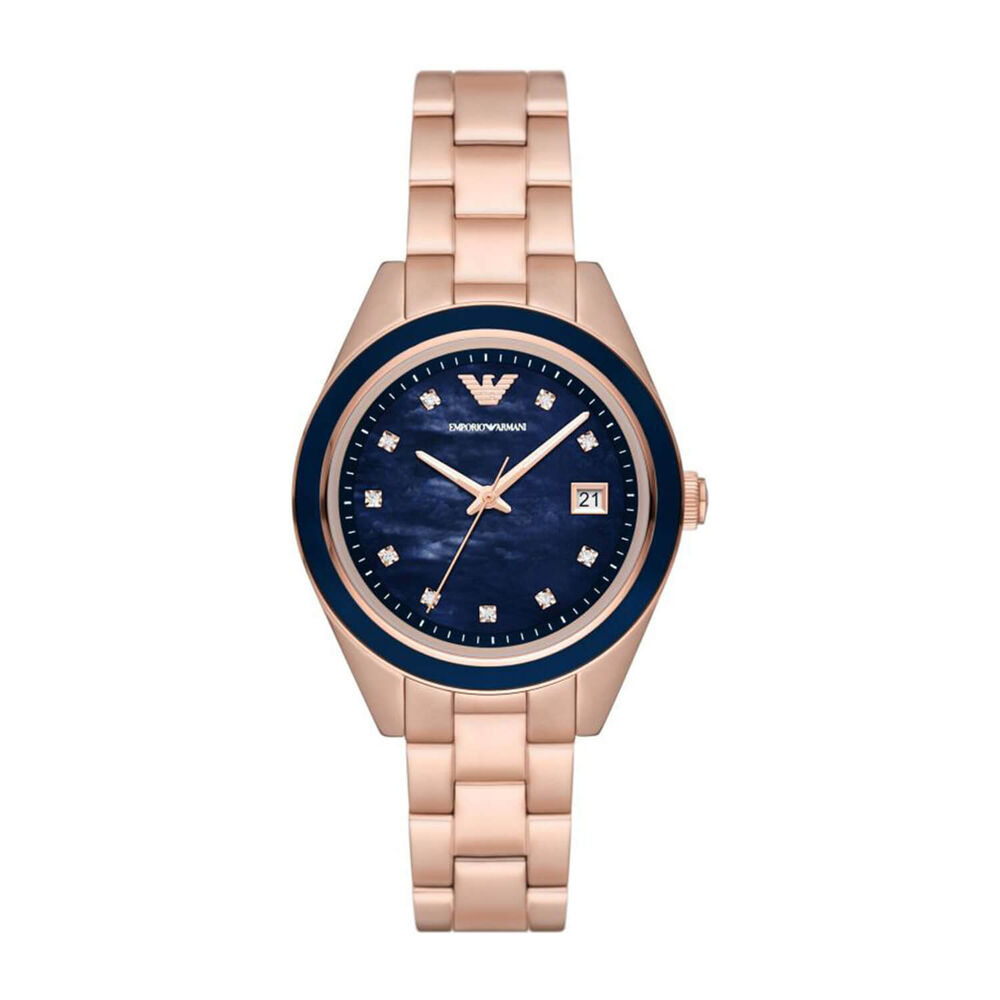 Armani 36mm Blue Dial Rose-Gold Tone Case Ladies' Watch