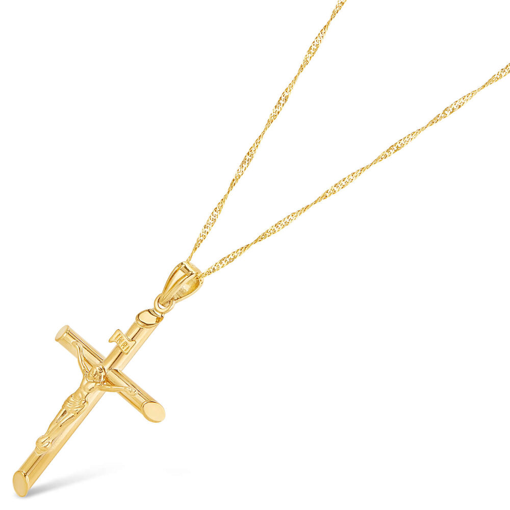 9ct Yellow Gold Small Crucifix Pendant (Chain Included) image number 1