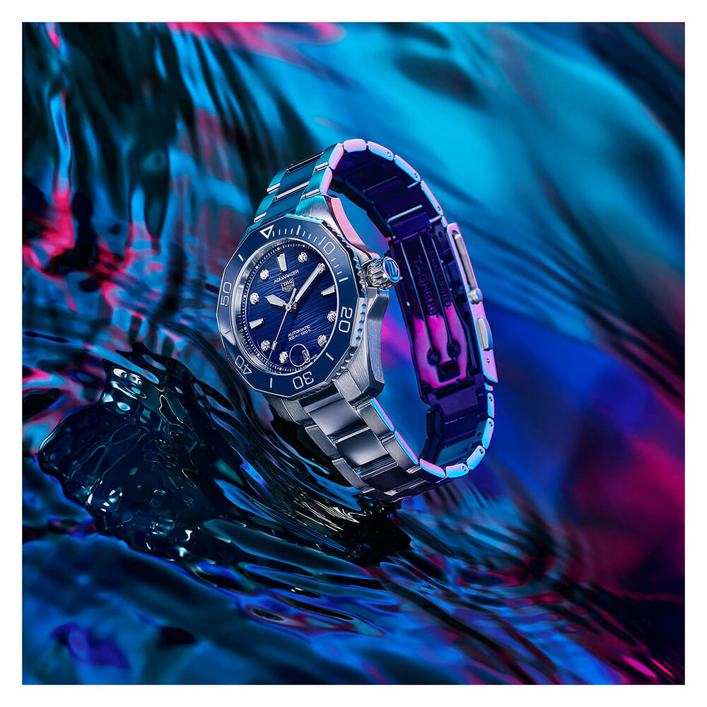 TAG Heuer Aquaracer Professional 300 36mm Blue Dial & Bezel Stainless Steel Bracelet Watch image number 7