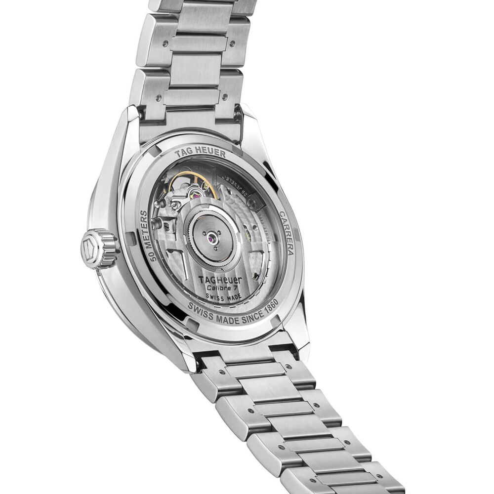 TAG Heuer Carrera Date 36mm Pink Dial Diamond Bezel Stainless Steel Bracelet Watch image number 3