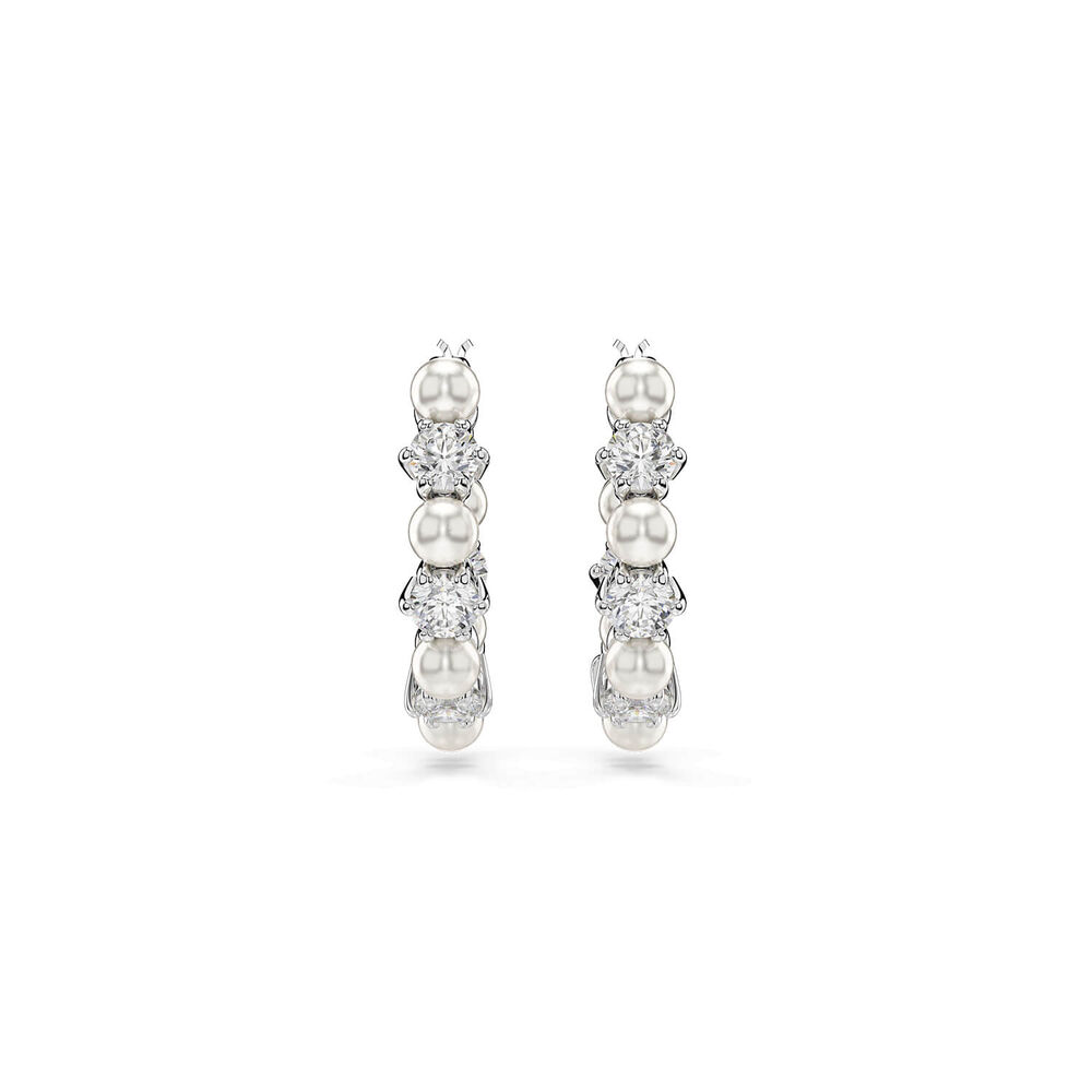 Swarovski Matrix Cubic Zirconia & Crystal Pearl Rhodium Plated Hoop Earrings
