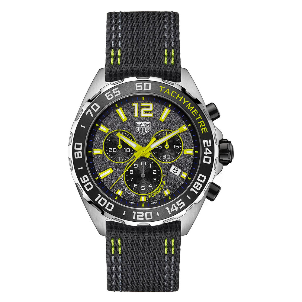 TAG Heuer Formula 1 Quartz 43mm Grey Yellow Detail Dial Chronograph  Black Nylon Strap Watch image number 0