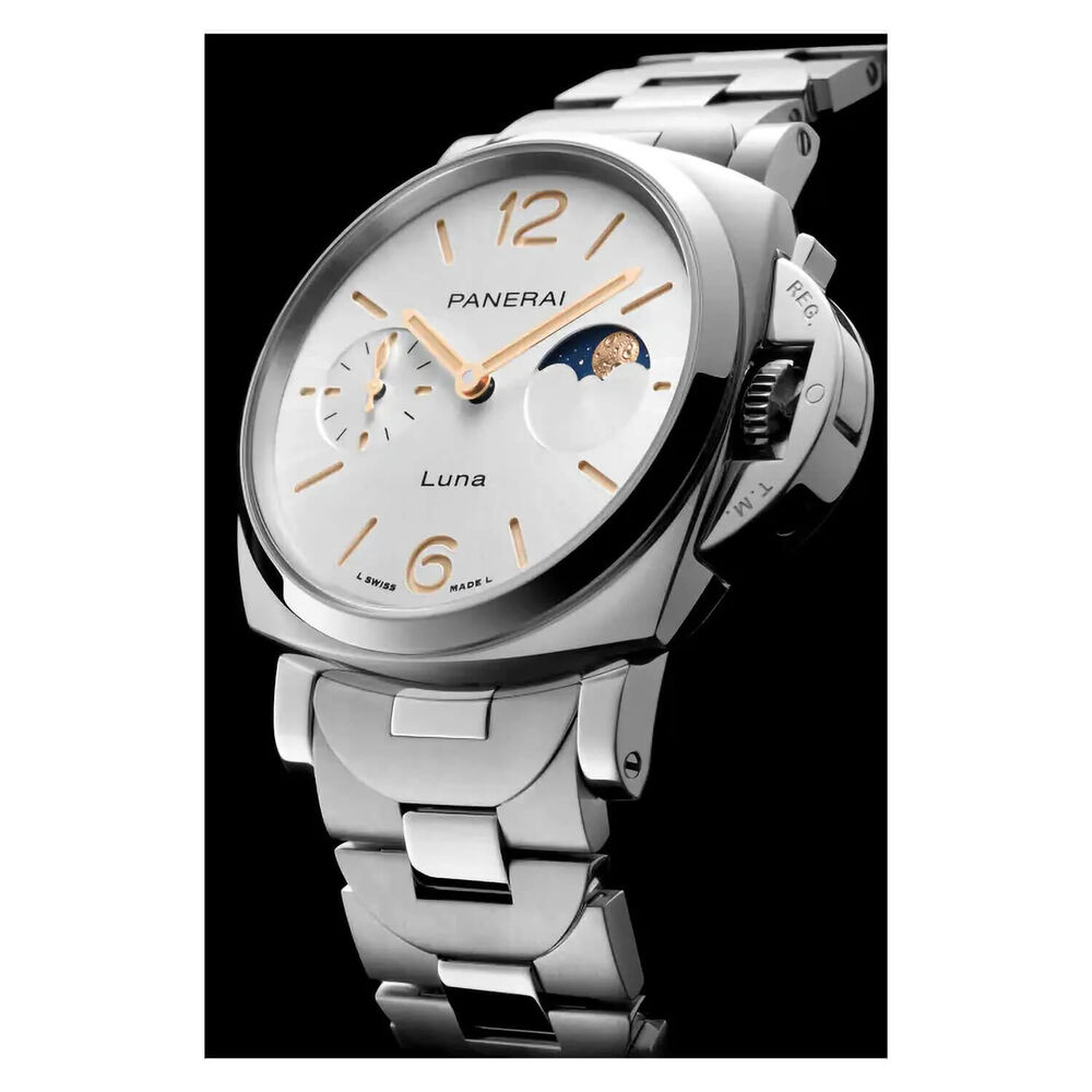 Panerai Luminor Due 38mm Luna White Dial Silver Bracelet Watch image number 3