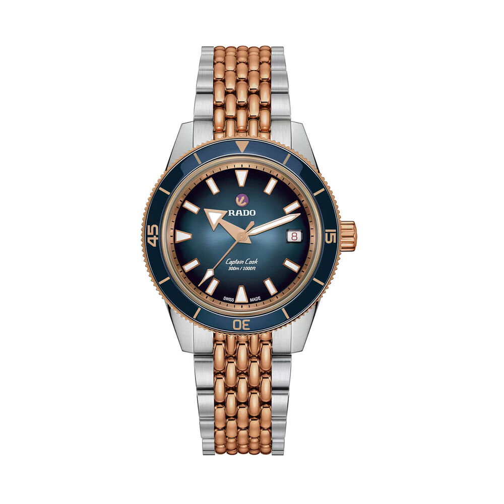 Rado Captain Cook Automatic 39mm Blue Dial Rose Gold PVD Steel Bracelet Watch