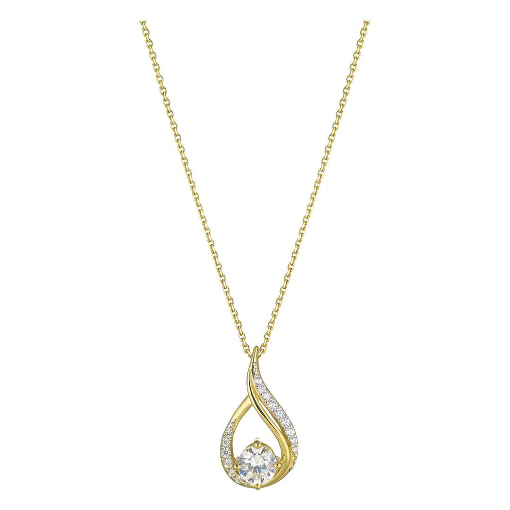 9ct Two Colour Gold Cubic Zirconia Open Teardrop Pendant (Chain Included) image number 0