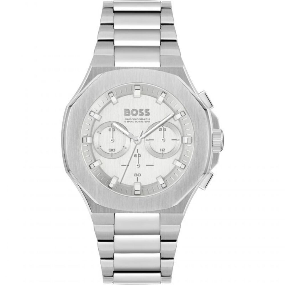 BOSS Taper 45mm Silver Chrono Dial Steel Case Bracelet Watch image number 0