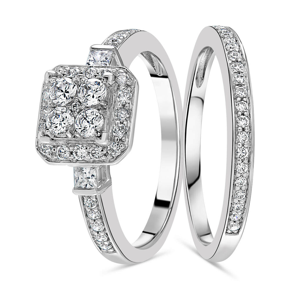 Ladies 9ct White Gold 0.75ct Diamond Quad Bridal Set