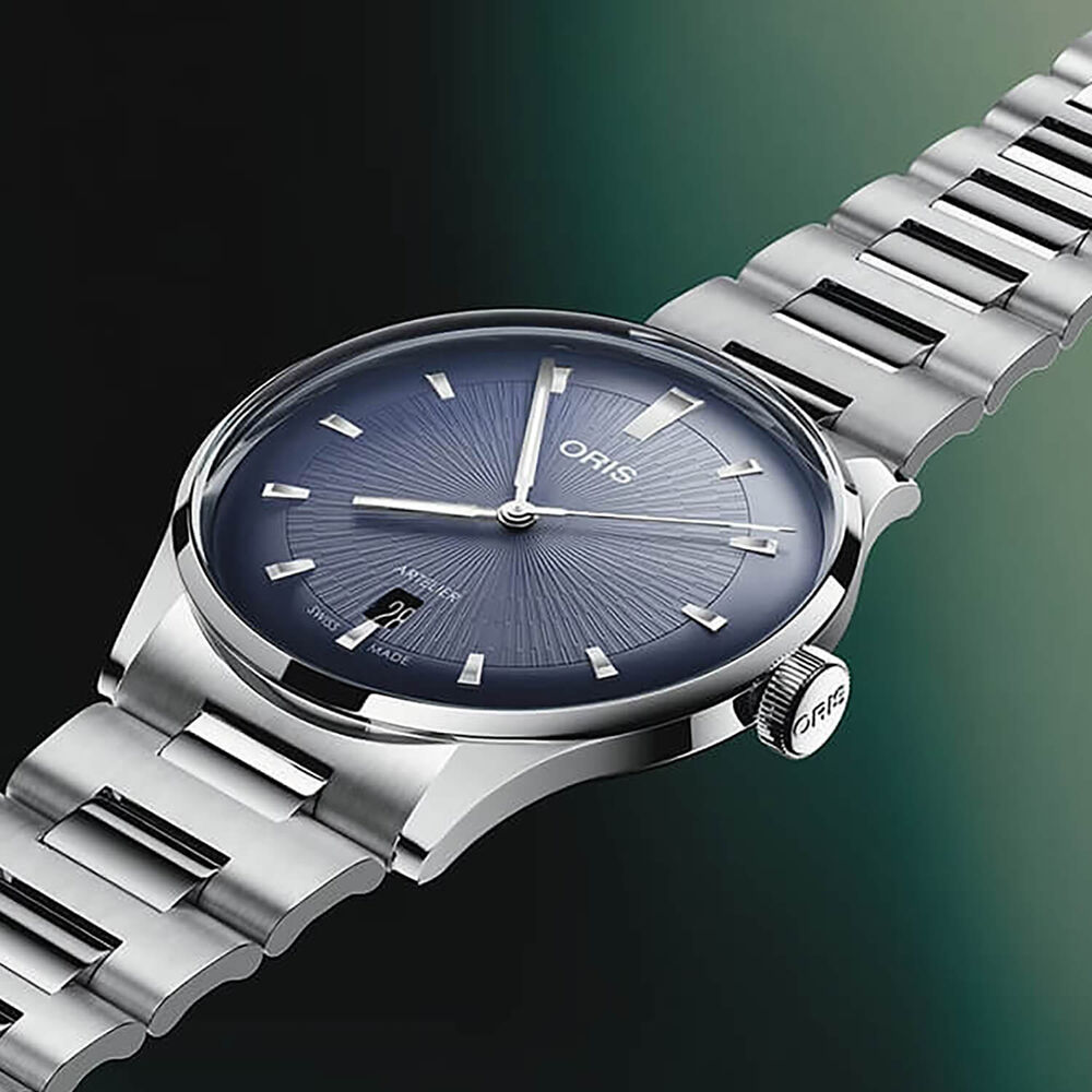Oris Artelier Date 38mm Blue Dial Black Steel Bracelet Watch