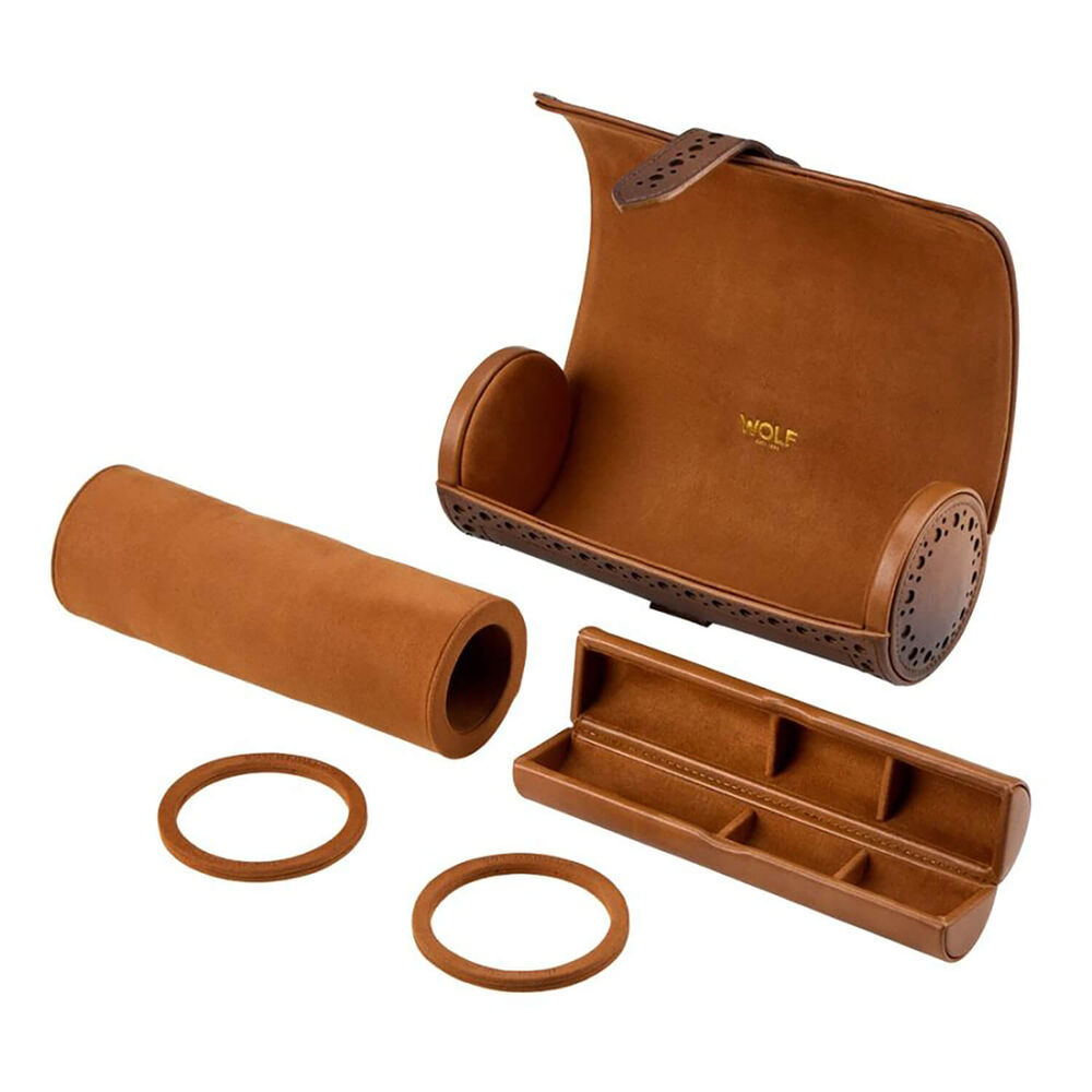 WOLF Brogue Burnished Brown Triple Watch Roll