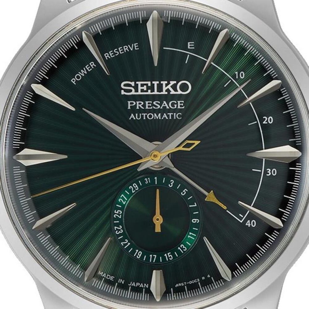 Seiko Presage 40.5mm Green Dial Steel Case Brown Strap Watch image number 8