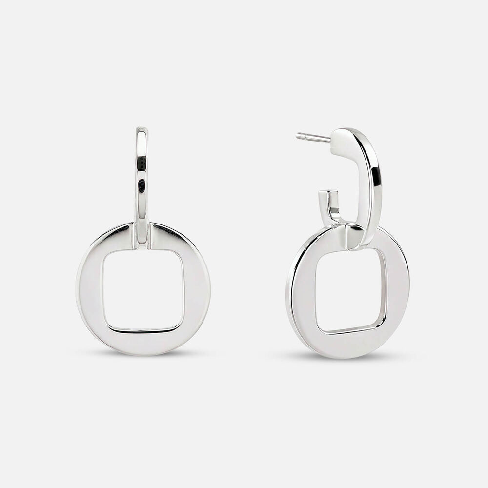 Sterling Silver Polished Double Square & Circle Drop Earrings