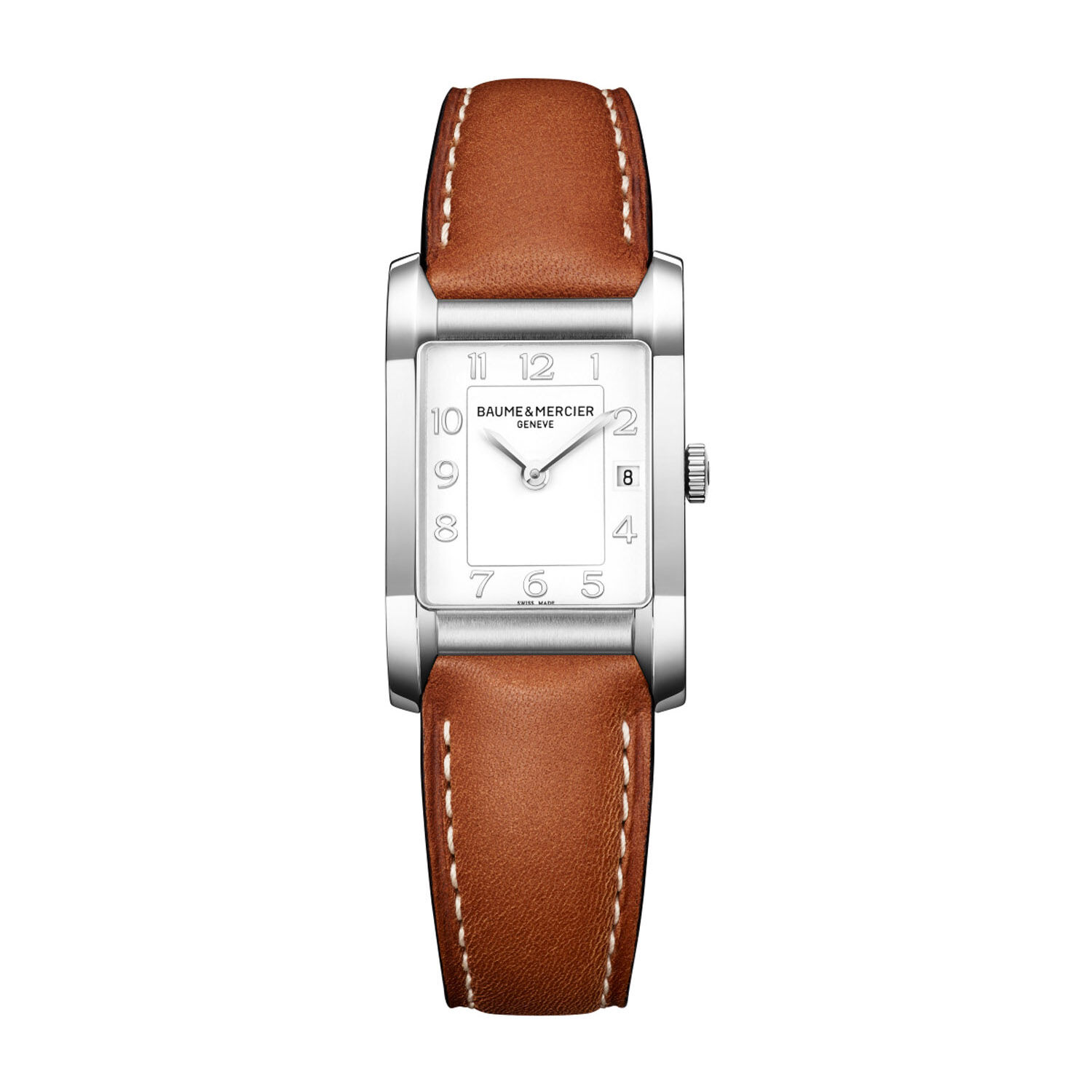 Pre Owned Baume Mercier Hampton White Dial Brown Leather Strap Watch