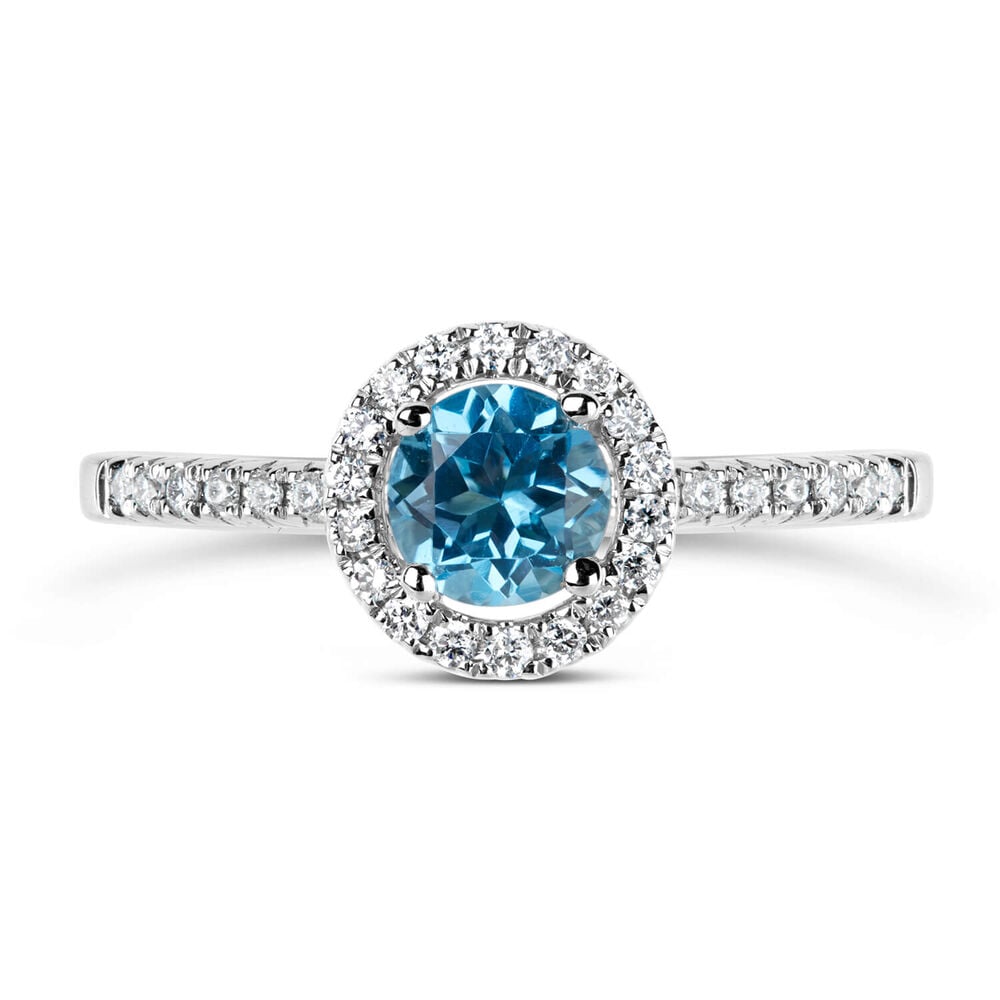 9ct White Gold 0.15ct Diamond and Blue Topaz Halo Ring