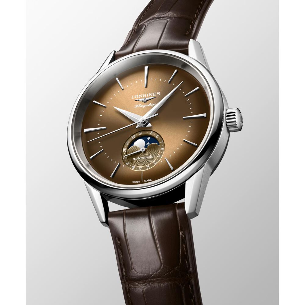 Longines Flagship Heritage 38.5mm Beige Dial Brown Leather Watch image number 2