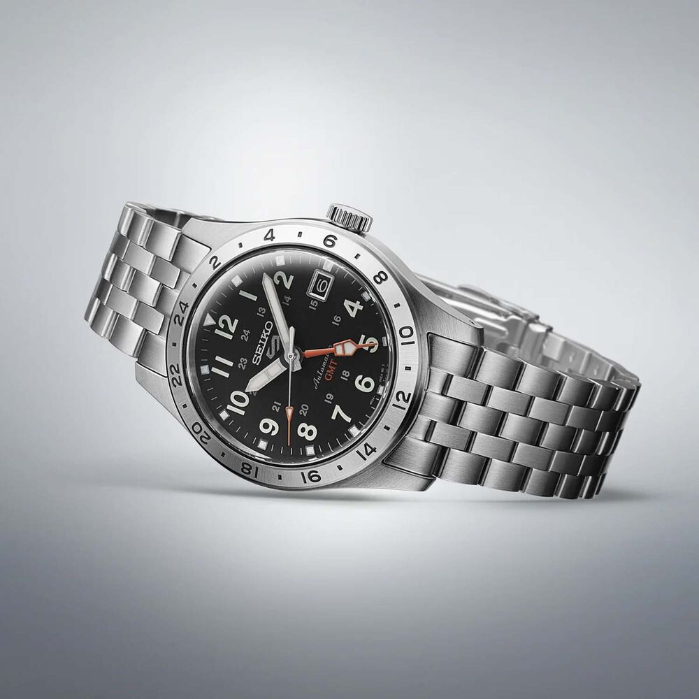 Seiko 5 Sports Field 'Deploy' Mechanical GMT 39.4mm Black Dial Steel Bracelet Watch image number 3