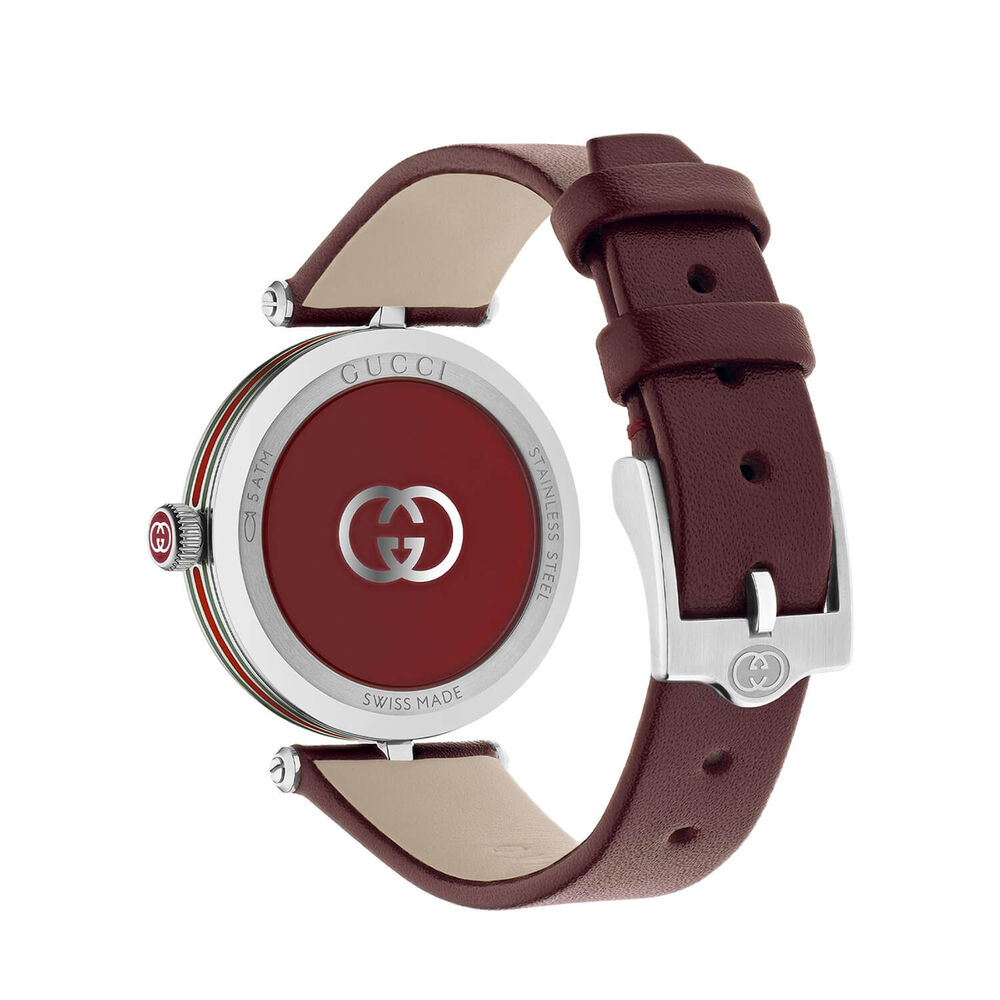 Gucci Model 2000 30mm Silver Dial Red Leather Strap Watch image number 1