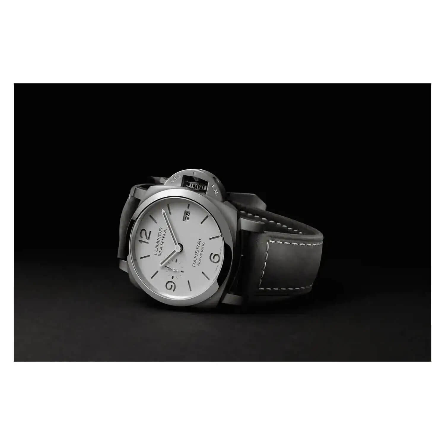 Panerai Luminor 44mm Marina White Dial Green Strap Watch at Fraser