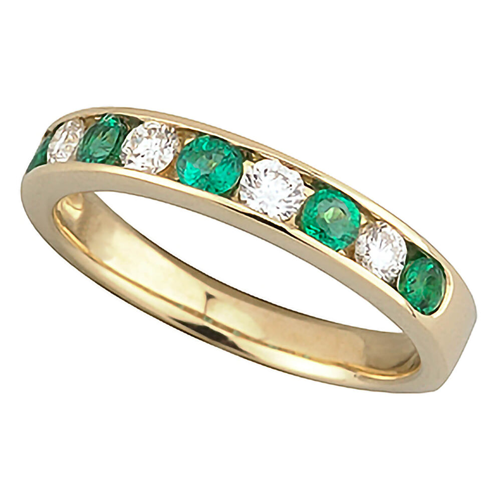 18ct gold emerald and diamond nine stone ring