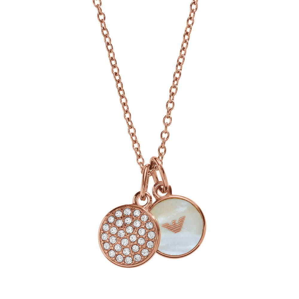 Emporio Armani Rose Gold Stainless Steel Crystal Logo Pendant