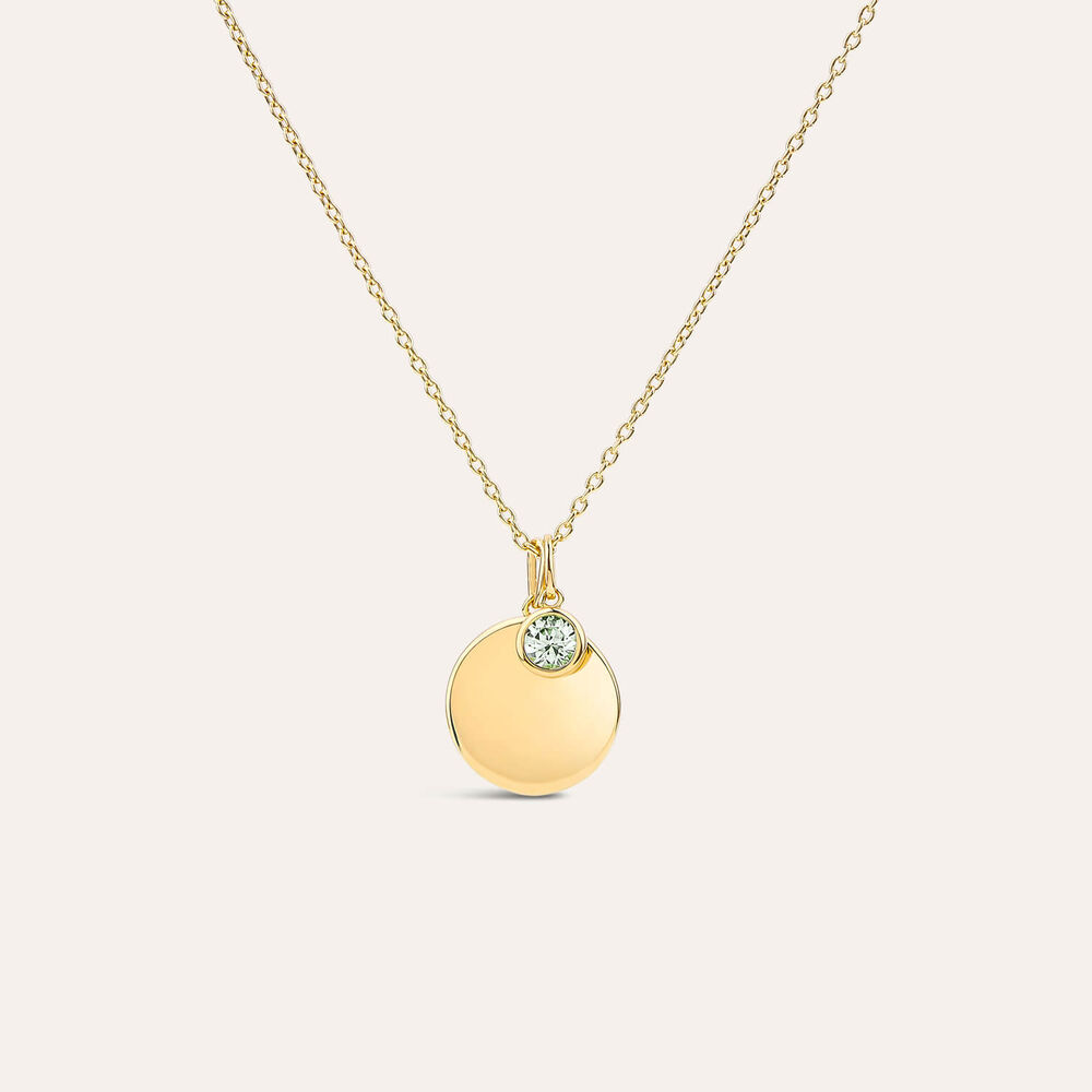 Yellow Gold Plated Sterling Silver August Birthstone Peridot Disc Pendant