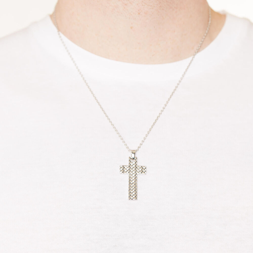 Silver Mens Herringbone Cross Pendant