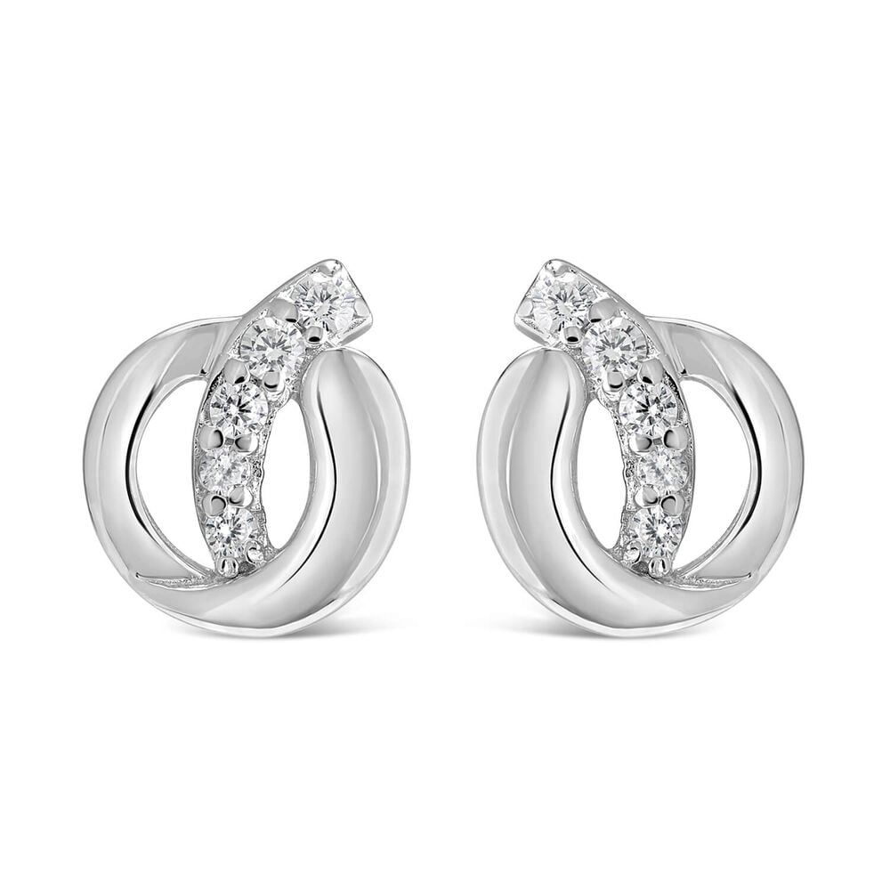 Ladies Sterling Silver Circle with Cubic Zirconia Tail Stud Earrings image number 0