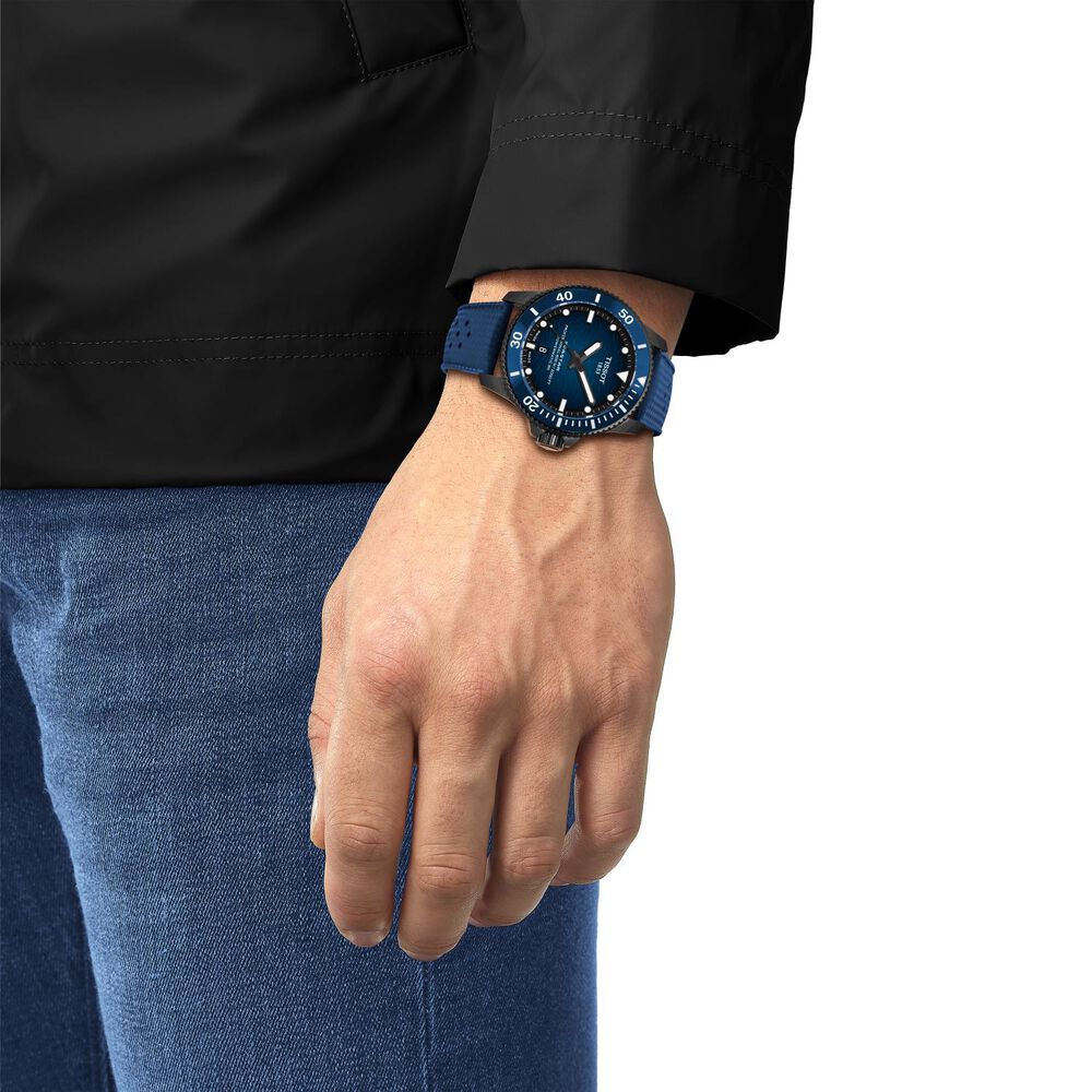 Tissot Seastar 2000 44mm Blue Gradient Dial Blue Bezel & Leather Strap Watch
