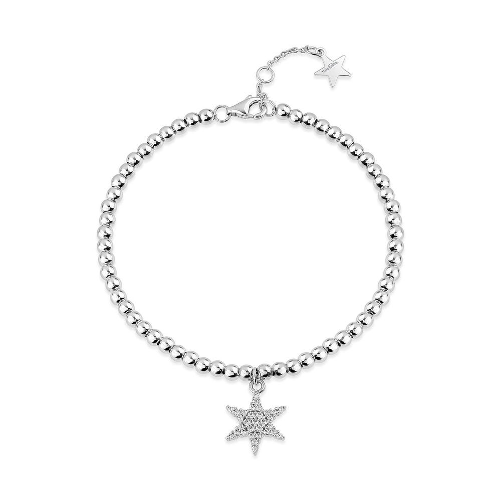Sterling Silver Cubic Zirconia Star Make-A-Wish Bead Bracelet