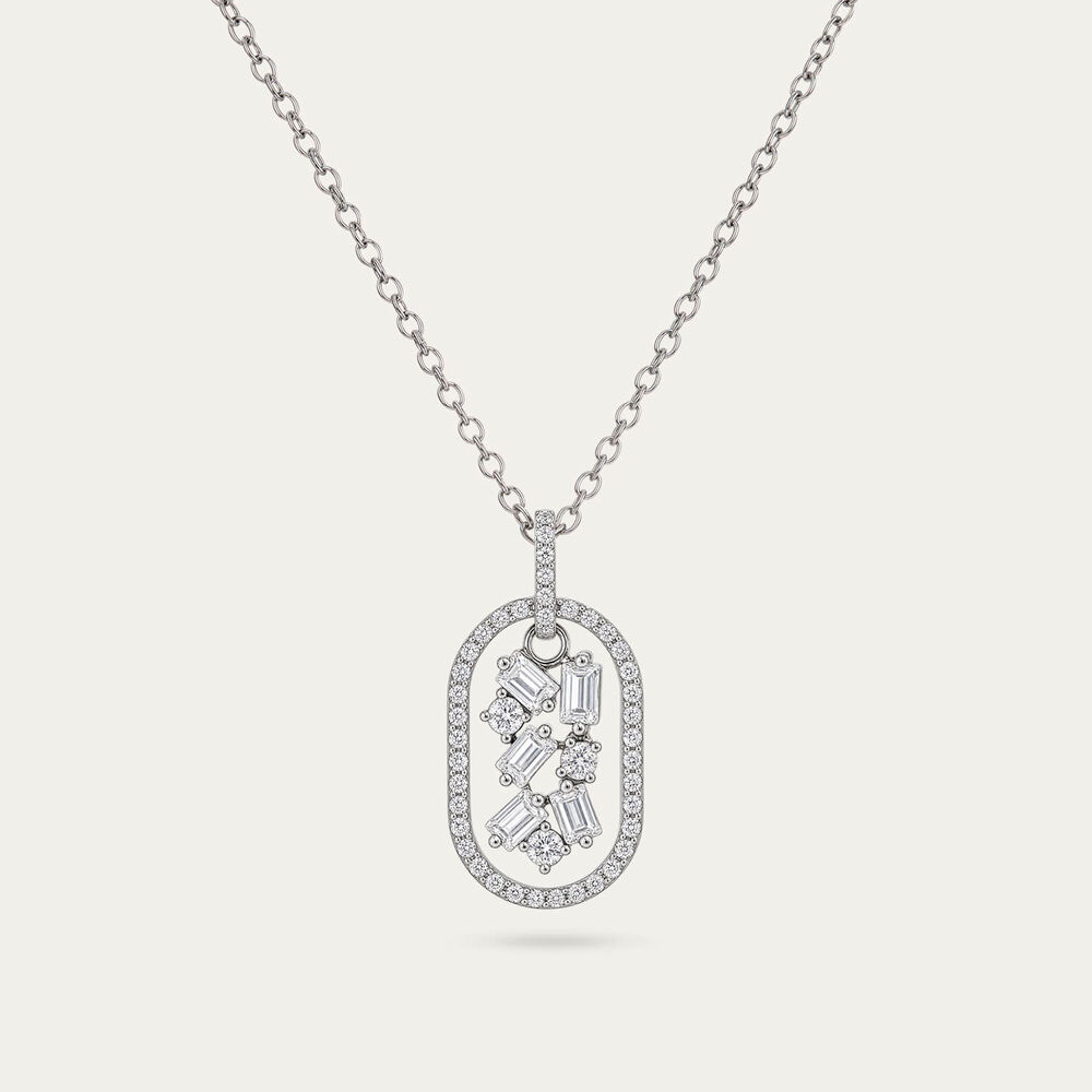 Sterling Silver Mixed Cuts Cubic Zirconia in Frame Pendant