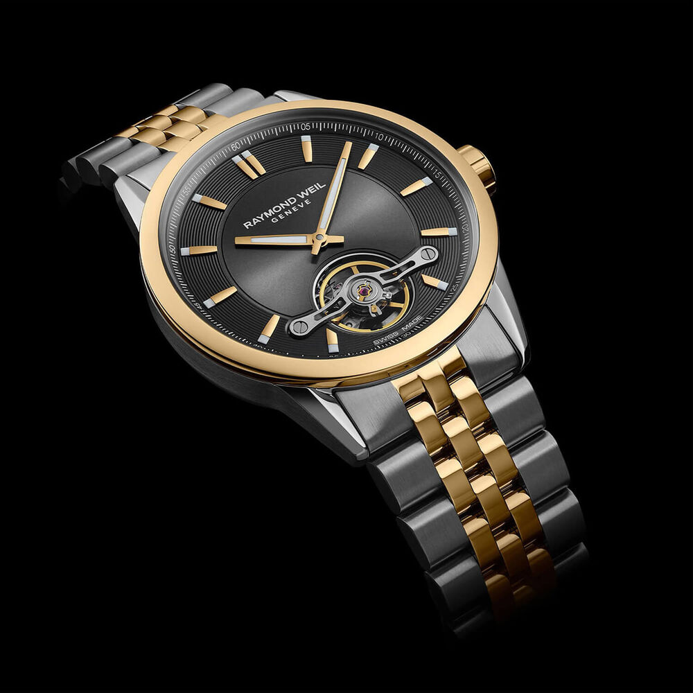 Raymond Weil Freelancer Automatic 42mm Grey Dial Open Heart Two Tone Steel Bracelet Watch image number 3