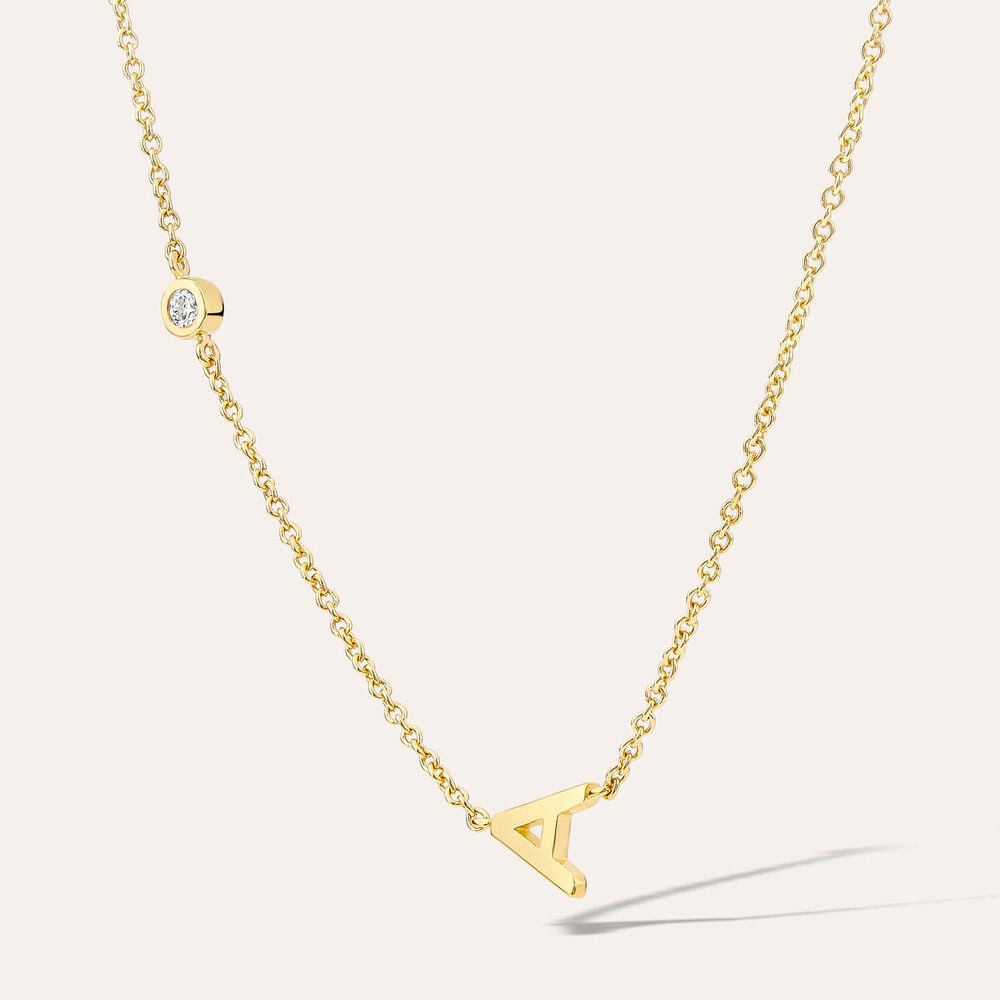 Yellow Gold Plated Vermeil Sterling Silver 0.06ct Lab Grown Diamond Initial A Necklet