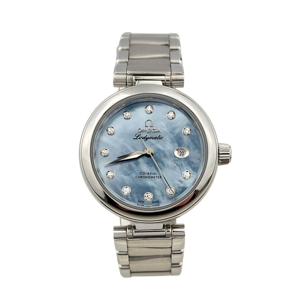 Pre-Owned OMEGA De Ville Ladymatic 34mm Blue Dial Diamond Dots Steel Bracelet Watch