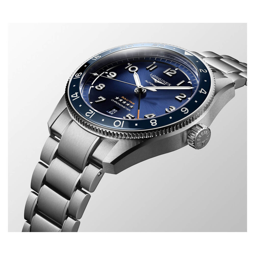 Pre-Owned Longines Spirit Zulu Time 42mm Blue Dial & Bezel Steel Bracelet Watch image number 4