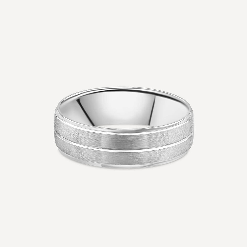 Platinum 6mm Groove Matte Polished Men's Wedding Ring image number 2