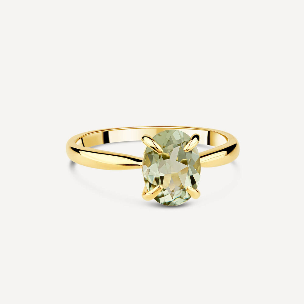 9ct Yellow Gold Oval Green Amethyst Ring