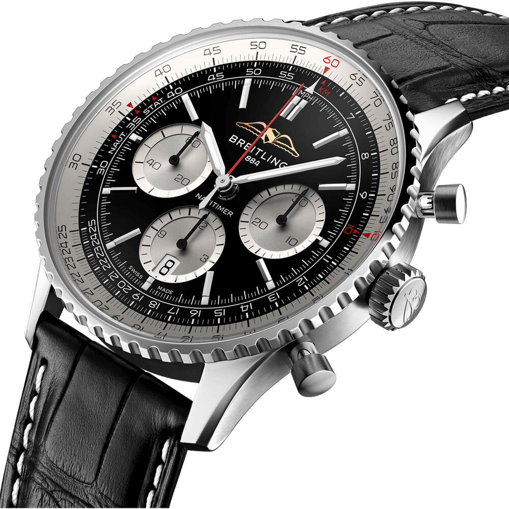 Breitling Navitimer B01 Chronograph 43 Black Dial Silver Details Black Strap Watch